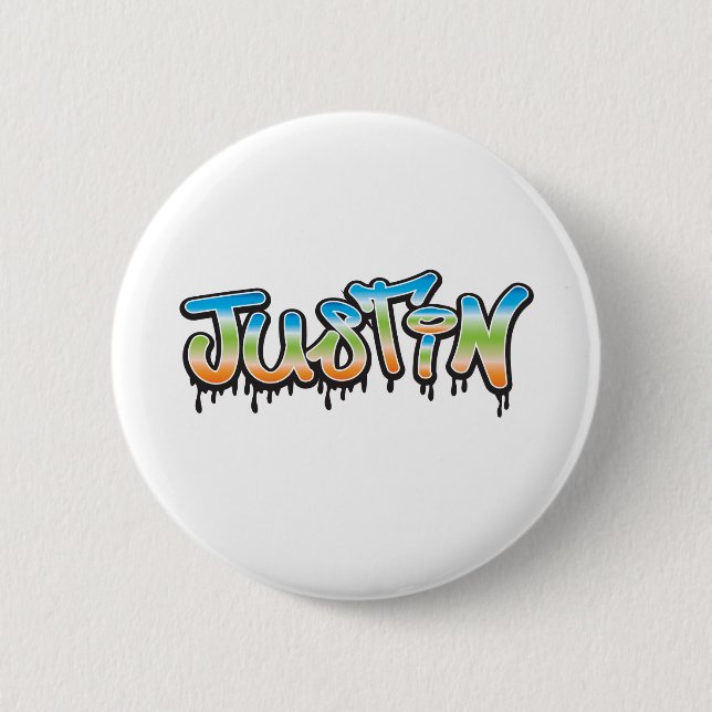 Justin Your Name graffiti 2 Inch Round Button (Front)