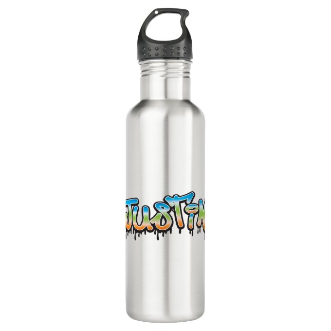 Justin Your Name graffiti 710 Ml Water Bottle (Front)