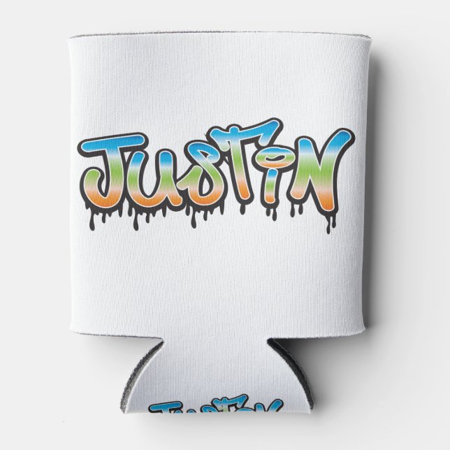 Justin Your Name graffiti Can Cooler (Front)