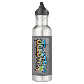 Justin Your Name graffiti Logo Brick Wall Paint 710 Ml Water Bottle