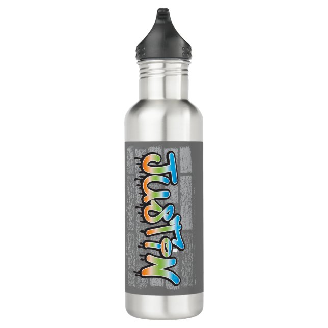 Justin Your Name graffiti Logo Brick Wall Paint 710 Ml Water Bottle (Right)