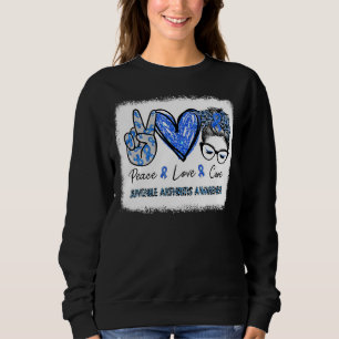 Juvenile Arthritis Awareness Blue Ribbon Peace Lov Sweatshirt