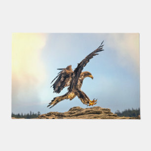 Juvenile Bald Eagle practicing its landing skills. Doormat