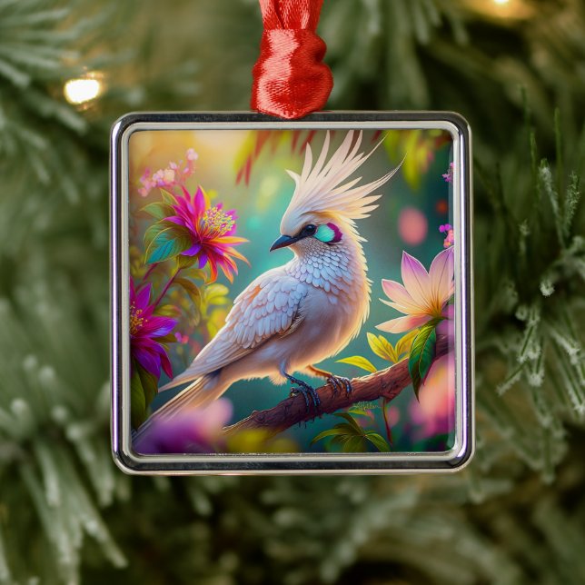 Juvenile Crested Blush Feather Dove Fantasy Bird Metal Ornament (Tree)
