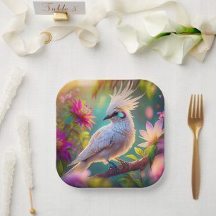 Juvenile Crested Blush Feather Dove Fantasy Bird Paper Plate