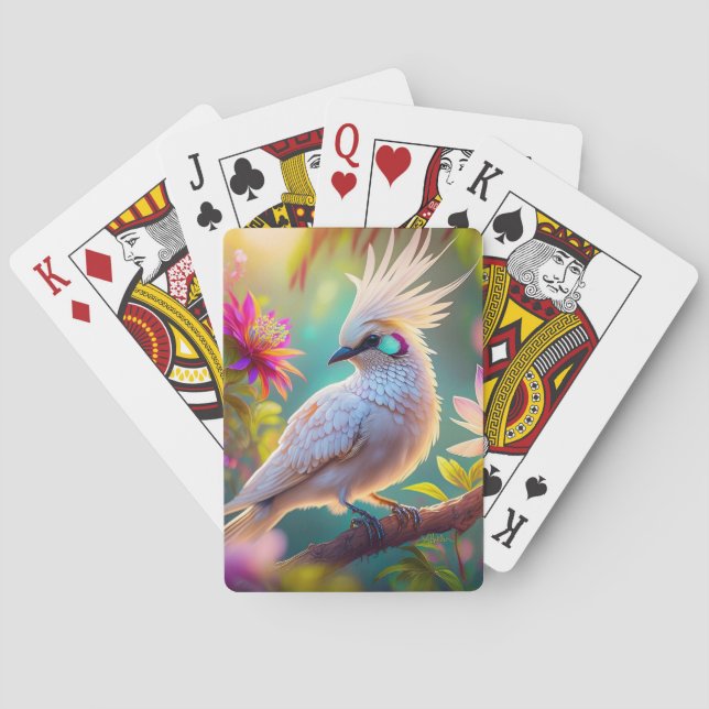 Juvenile Crested Blush Feather Dove Fantasy Bird Playing Cards (Back)