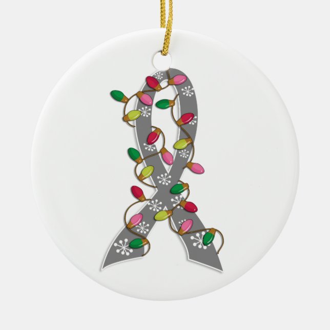 Juvenile Diabetes Christmas Lights Ribbon Ceramic Ornament (Front)