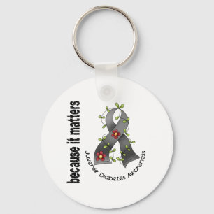 Juvenile Diabetes Flower Ribbon 3 Keychain