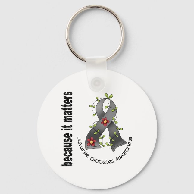 Juvenile Diabetes Flower Ribbon 3 Keychain (Front)