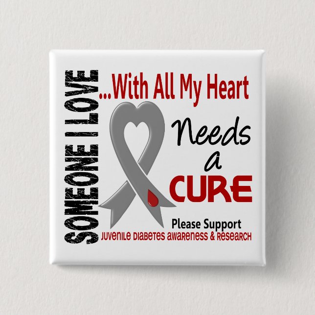 Juvenile Diabetes Needs A Cure 3 2 Inch Square Button (Front)