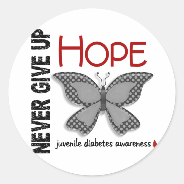 Juvenile Diabetes Never Give Up Hope Butterfly 4.1 Classic Round Sticker (Front)