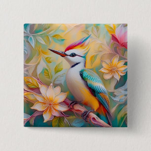Juvenile Rainbow Woodpecker Fantasy Bird 2 Inch Square Button