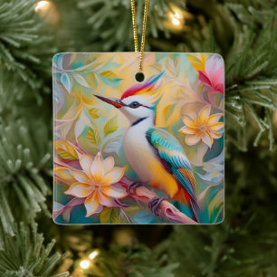 Juvenile Rainbow Woodpecker Fantasy Bird Ceramic Ornament