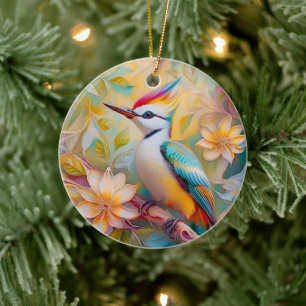 Juvenile Rainbow Woodpecker Fantasy Bird Ceramic Ornament