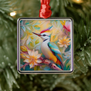 Juvenile Rainbow Woodpecker Fantasy Bird Metal Ornament