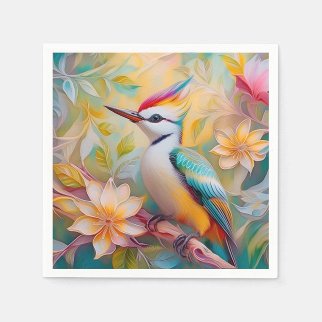 Juvenile Rainbow Woodpecker Fantasy Bird Napkin (Front)