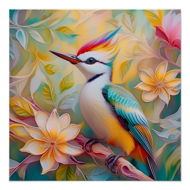 Juvenile Rainbow Woodpecker Fantasy Bird Poster (Front)