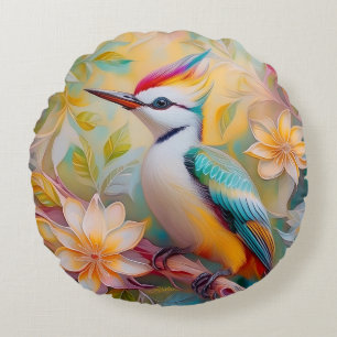 Juvenile Rainbow Woodpecker Fantasy Bird Round Pillow