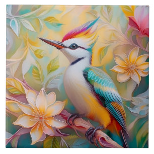 Juvenile Rainbow Woodpecker Fantasy Bird Tile