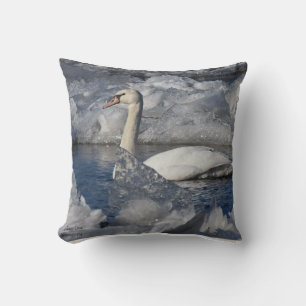 Juvenile Swan in Icey River Throw Pillow