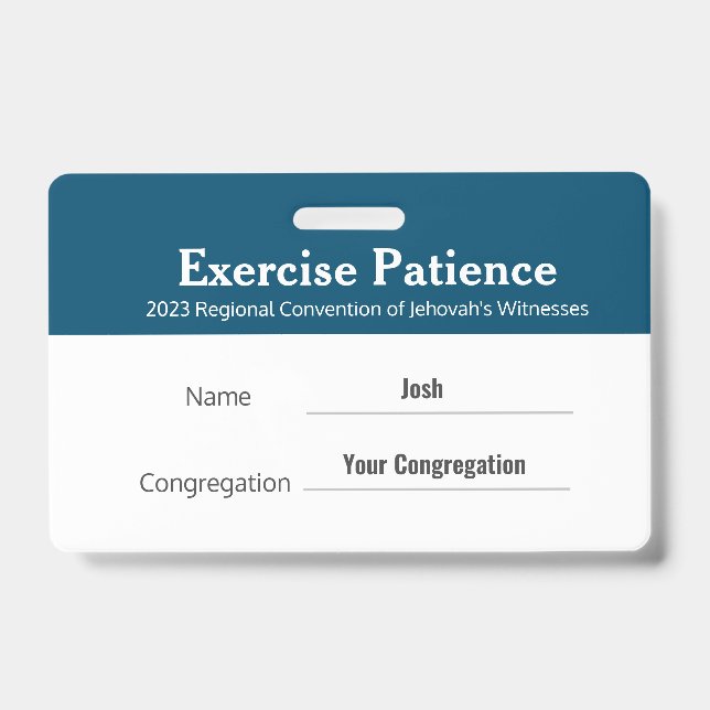 JW 2023 Convention Custom Name Exercise Patience Badge (Front)