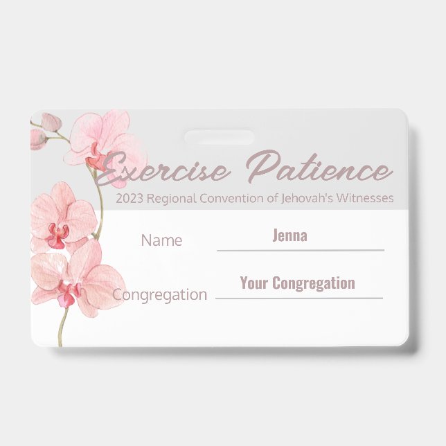 JW 2023 Convention Custom Name Exercise Patience Badge (Front)