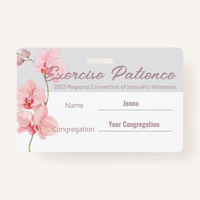 JW 2023 Convention Custom Name Exercise Patience Badge (Front)