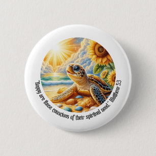 JW 2026 Year Text Happy Turtle Matthew 5:3 2 Inch Round Button
