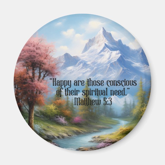 JW 2026 Year Text Matthew 5:3 Mountain Scene Magnet (Front)