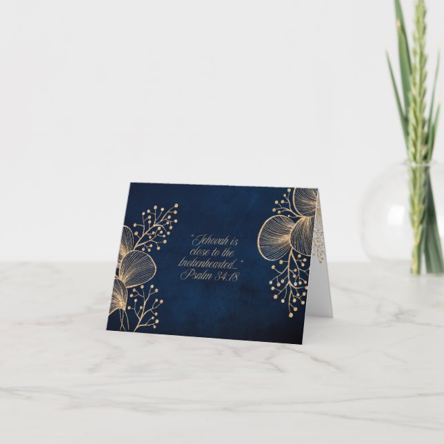JW Sympathy Card Blue & Gold Floral (Front)