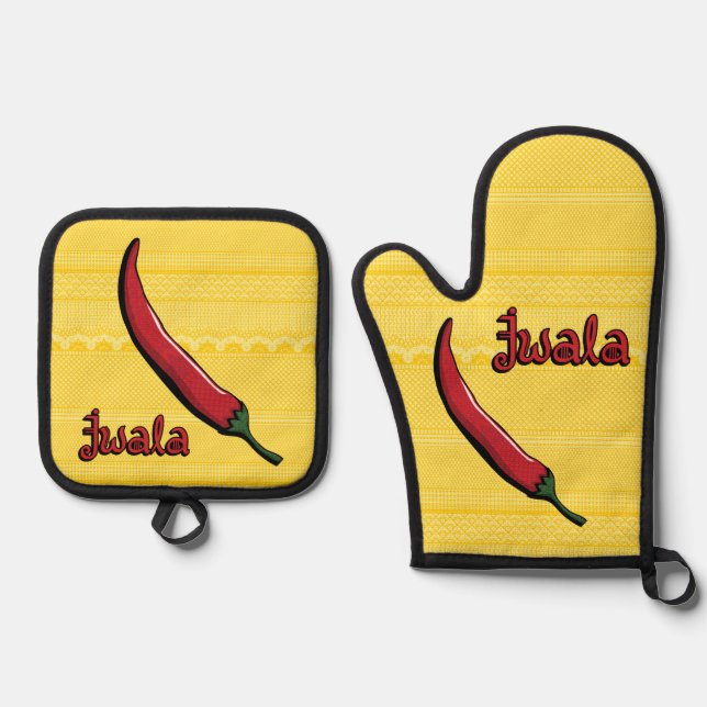 Jwala Chili Pepper Oven Mitt & Pot Holder Set (Front)