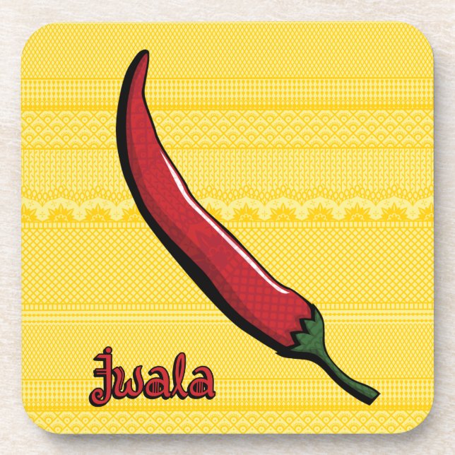 Jwala Chili Pepper Plastic Coaster (Front)