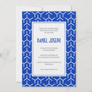 Jweish blue motif moderne Bar Mitzvah Invitation