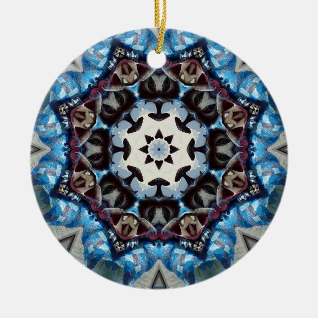 K186 Fancy Blue Octagon Ceramic Ornament (Front)