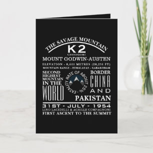 K2, Mountain Expedition Information Card