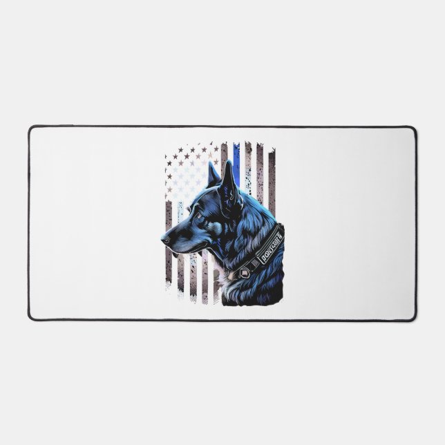 K9 German Shepherd Police Dog Thin Blue Line Flag Desk Mat (Front)