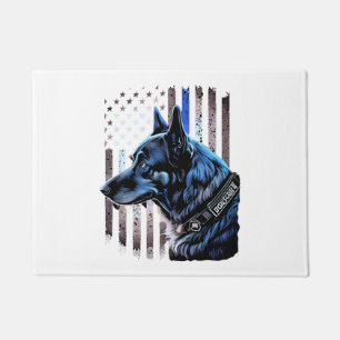 K9 German Shepherd Police Dog Thin Blue Line Flag Doormat