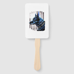 K9 German Shepherd Police Dog Thin Blue Line Flag Hand Fan
