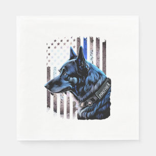 K9 German Shepherd Police Dog Thin Blue Line Flag Napkin