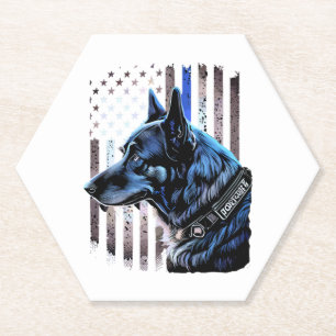 K9 German Shepherd Police Dog Thin Blue Line Flag Paper Coaster