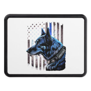 K9 German Shepherd Police Dog Thin Blue Line Flag Trailer Hitch Cover