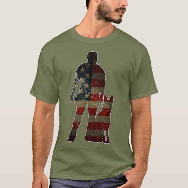 K9 Handler with Police Dog Flag T-Shirt (Front)