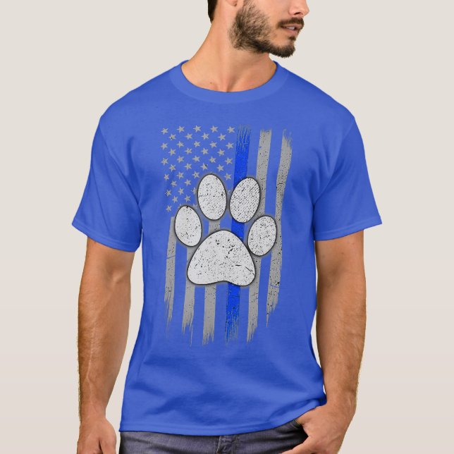 K9 Paw Thin Blue Line Flag T-Shirt (Front)