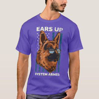 K9 Police Officer American Flag Ears Up System T-Shirt