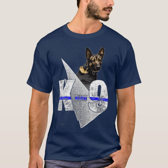 K9 Police Officer  Police Dog Thin Blue Line T-Shirt (Front)
