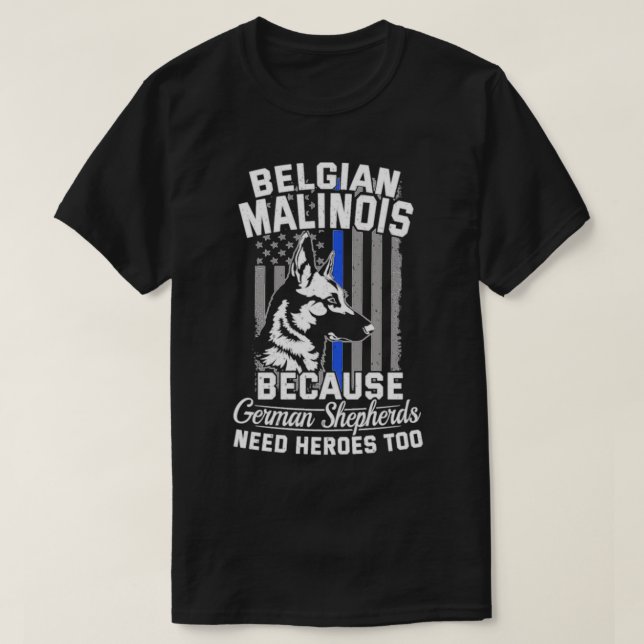 K9 Thin Blue Line Flag Police Dog Malinois T-Shirt (Design Front)