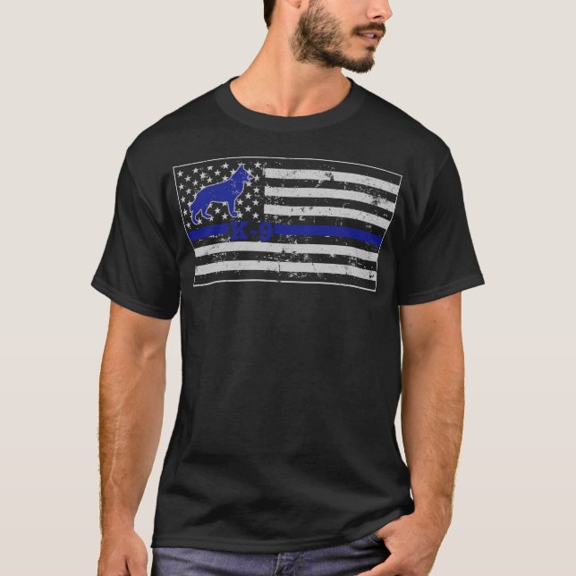 K9 Thin Blue Line Flag T-Shirt (Front)