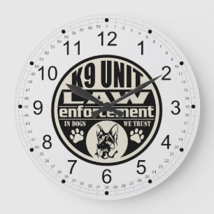 K9 Unit In Dogs We Trust (Black) Large Clock