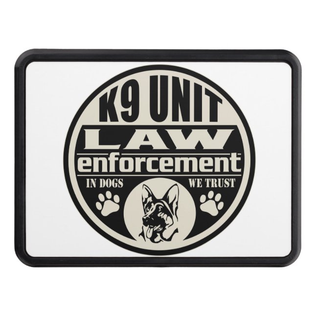 K9 Unit In Dogs We Trust (Black) Trailer Hitch Cover (Front)