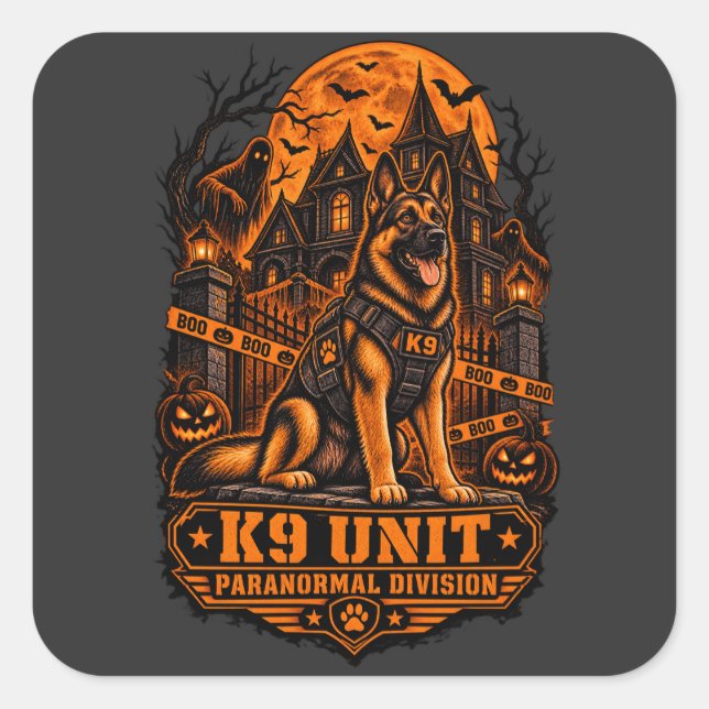 K9 Unit Paranormal Division German Shepherd Hallow Square Sticker (Front)